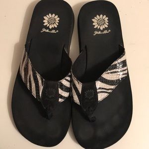Zebra print yellow box flip flops